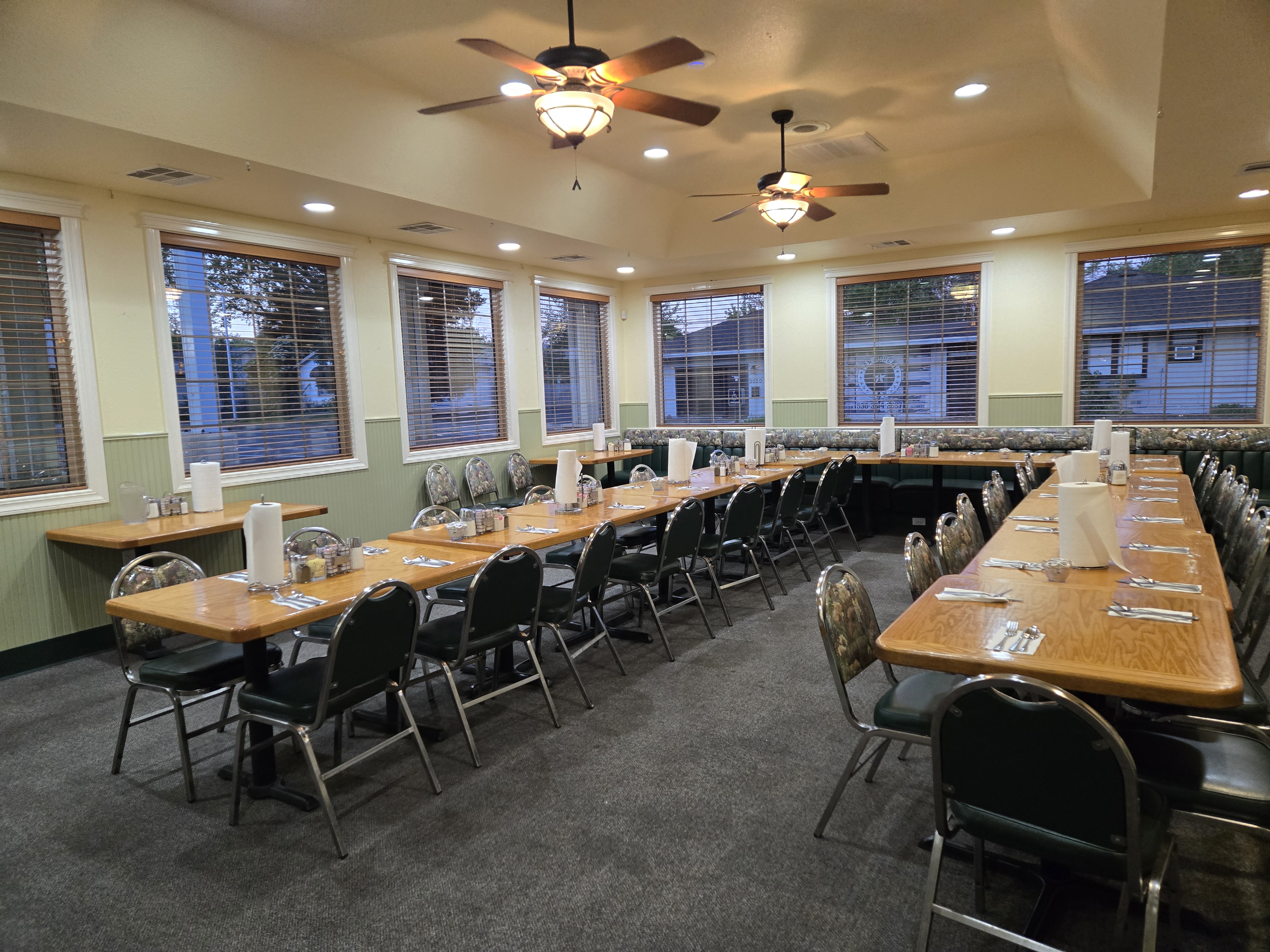 Vittles banquet room set up for a large party